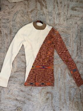 Missoni Cream & Multicolor Diagonal Knit Turtleneck Sweater